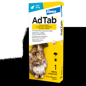 ADTAB 48 MG - 1 COMPRIMAT MASTICABIL PENTRU PISICI (2 KG - 8 KG) ADTAB 48 MG - 1 COMPRIMAT MASTICABIL PENTRU PISICI (2 KG - 8 KG)
