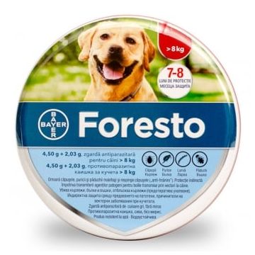 Foresto, deparazitare externă câini, zgardă, M - XL, 70 cm, gri, 1buc