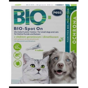 PESS BIO Spot-on picaturi protectie anti-paraziti pentru caini mici si pisici, cu ulei de muscata si dimeticona 4x1 g