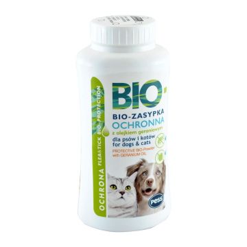 Pudra Antiparazitara Caini/ Pisici Pess Bio cu Ulei de Geranium, 100 g Pudra Antiparazitara Caini/ Pisici Pess Bio cu Ulei de Geranium, 100 g