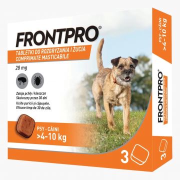 Antiparazitar caini impotriva puricilor si a capuselor, sub forma de comprimat, FrontPro M 28 mg, pentru caini intre 4-10 kg, 1 tableta