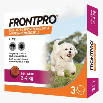 Antiparazitar caini impotriva puricilor si a capuselor, sub forma de comprimat, FrontPro S 11 mg, pentru caini intre 2-4 kg, 1 tableta