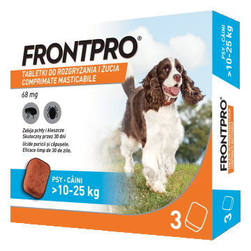 Comprimate masticabile antiparazitare caini, Frontpro L, 68 mg, >10-25 kg, 3 buc/ cutie
