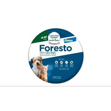 Set 2 zgarzi antiparazitare Foresto S (38 cm), pentru caini cu greutate sub 8 kg